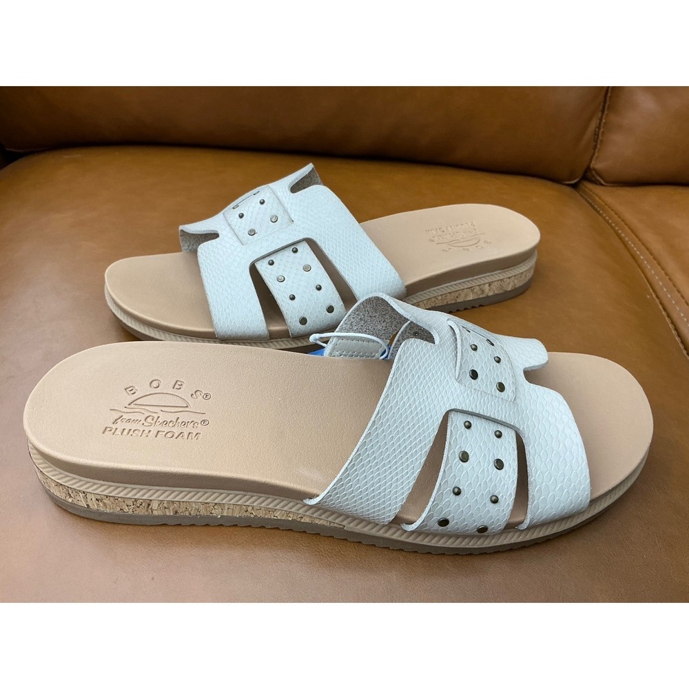 Skechers BOBS Desert Kiss Low Women 8 Off White Studded Slide Sandals